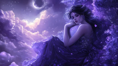 Moonlit dreamweaver draped in violet celestial hush.