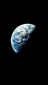 Crescent Earth floats against deep black cosmic void