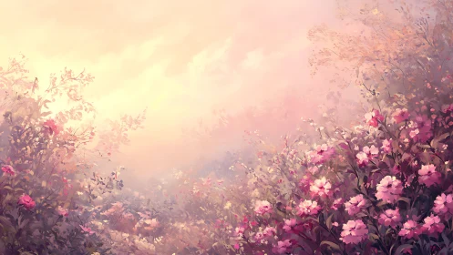 Luminous Floral Field: Soft Focus Digital Painting with Warm Light.