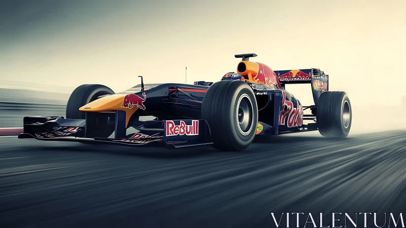 Aerodynamic Formula racing car under high-speed track load.