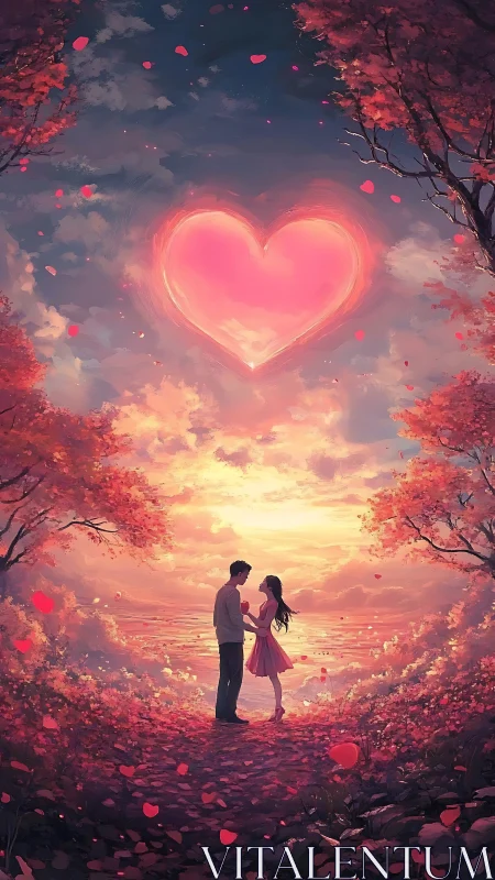 Two souls converge beneath the glowing heart of twilight