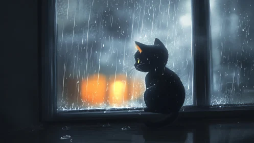 Midnight rain keeps the window cat quietly dreaming outside