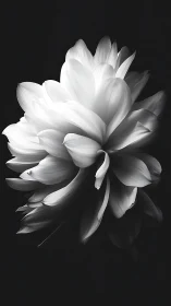 Monochromatic Dahlia Petals Unfurling Against Darkness.
