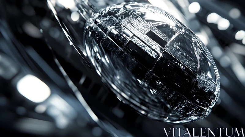 Futuristic Metallic Sphere with Reflective Surfaces in Abstract Style.