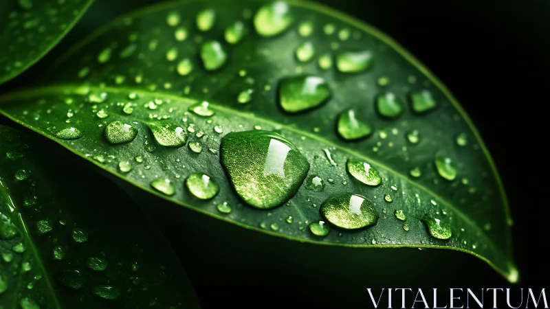 Water droplets rest on vivid green leaves after rainfall