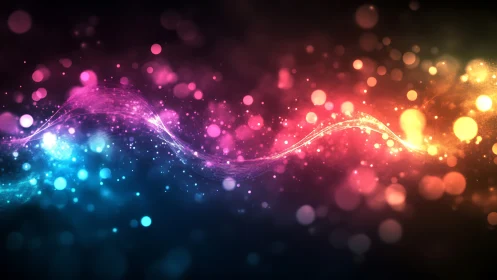 Multicolored light wave pattern with abstract bokeh field.