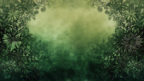 Green floral frame with ornate botanical border design.