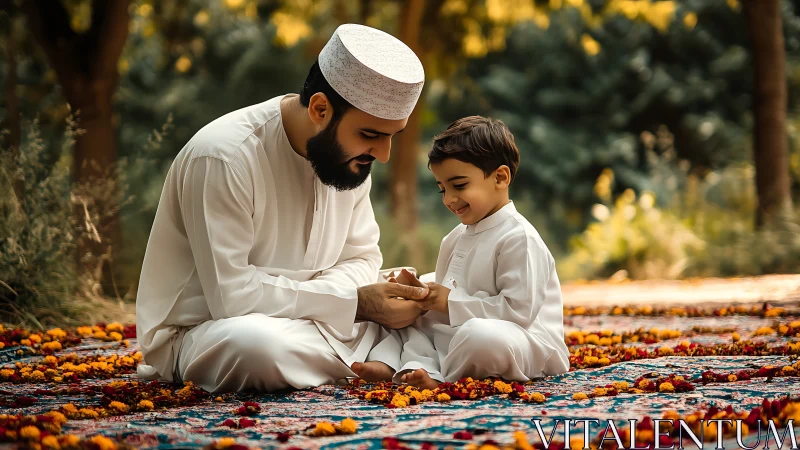 Father and Child in Traditional Islamic Attire
