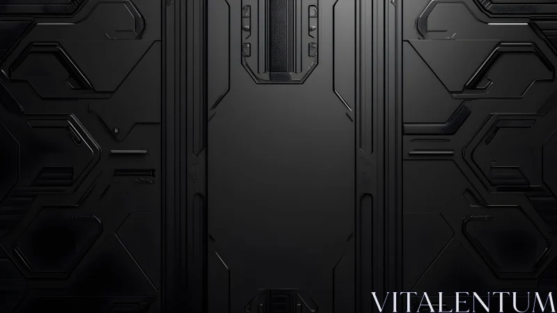 Futuristic black geometric panel with sleek sci-fi design elements.