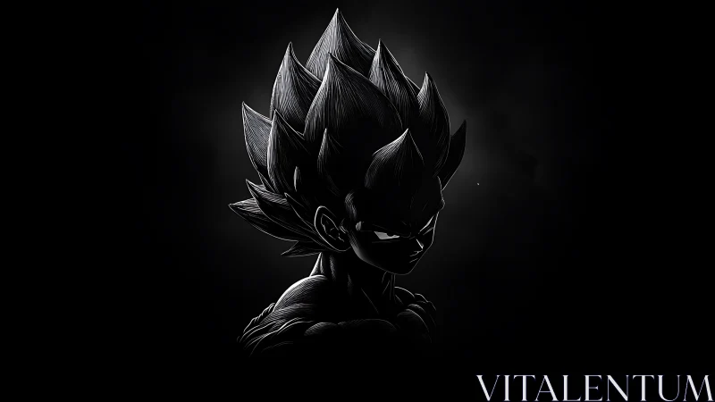 High-contrast anime warrior rendered with rim-lit monochrome shading