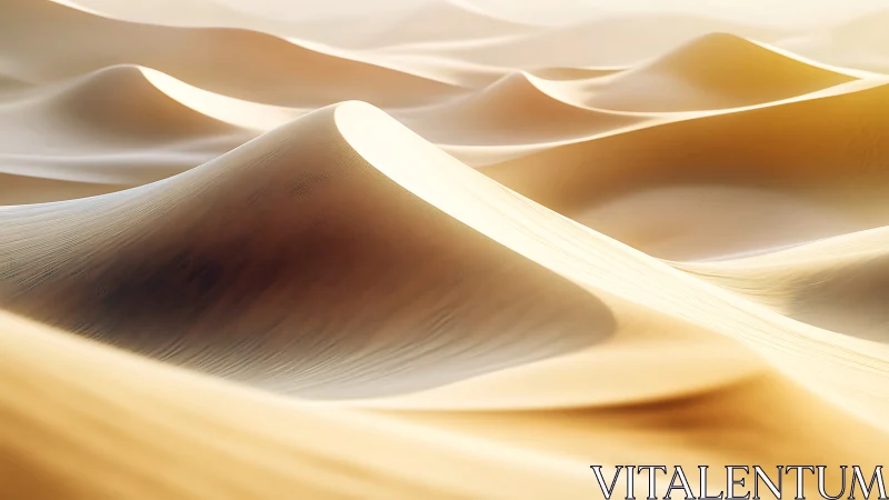 Golden desert waves glide under soft, molten daylight hush.