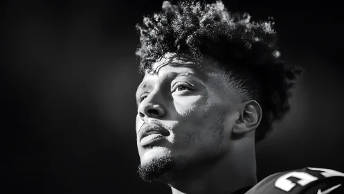 Monochrome athletic portrait with dramatic sidelight profile.