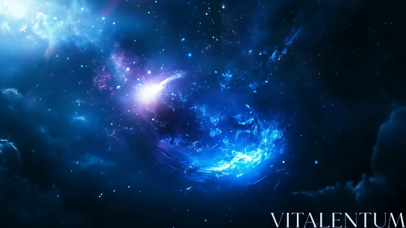 Energetic blue nebula with high-luminance stellar core and dust bands