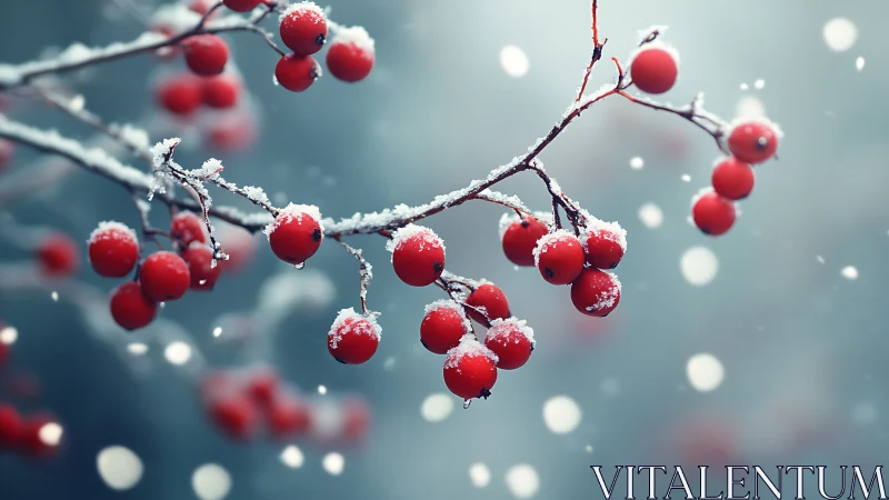 Photorealistic winter berry study with shallow depth of field.