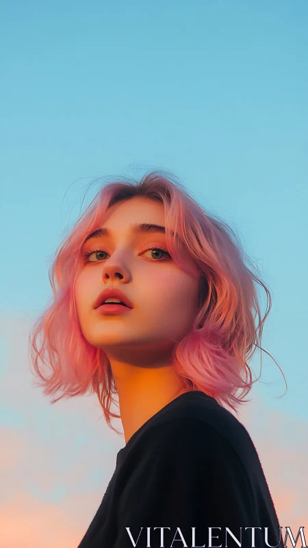 Sunlit pink-haired portrait renders soft dusk chroma contrast