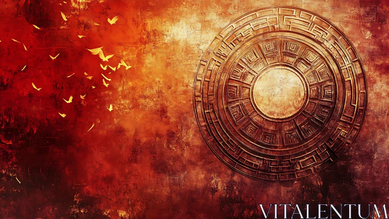 Circular relief structure occupies right side of textured field