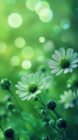 White daisies with blurred background bokeh effect.