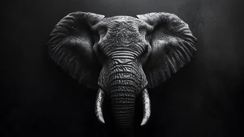 Midnight elephant emerges, carved from shadow and silver light