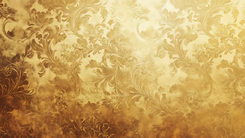 Baroque golden damask arabesque with embossed floral scrolls.