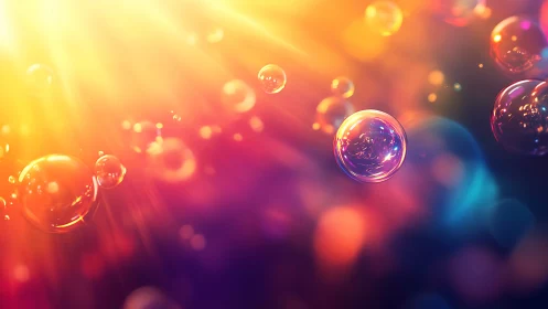Iridescent soap bubbles in warm bokeh light diffraction field
