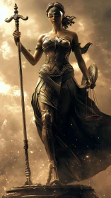 Radiant armored justice strides forward through golden storm