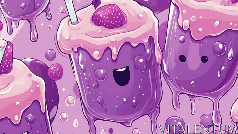 Whimsical Purple Slime Characters in Bubbly Dreamscape