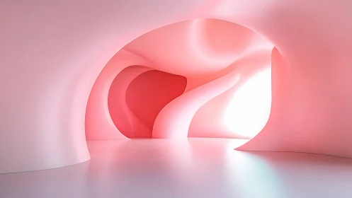 Curved pink corridors breathe soft light into a quiet dream
