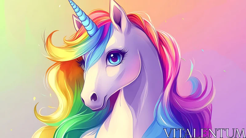 Chromatic unicorn portrait with high-saturation spectral mane.