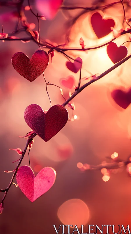 Glowing Hearts Adorn Gentle Branches in Warm Light.