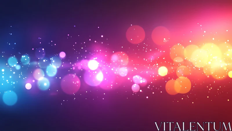 Vibrant bokeh light trail with neon glow on dark gradient.