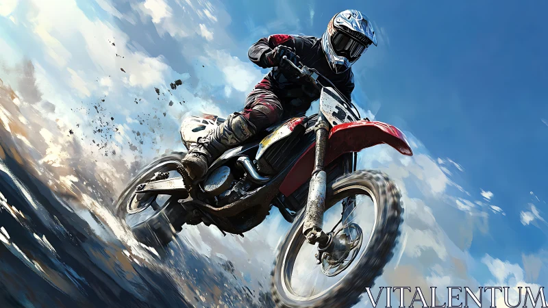 Dynamic motocross rider captured in a painterly digital action scene