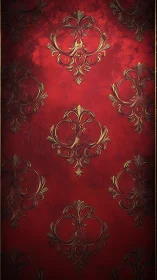 Rich red damask pattern with softly glowing golden flourishes.