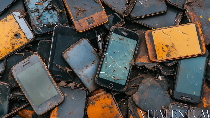Discarded smartphones form dense layered e-waste surface