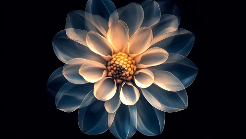 Radially symmetric luminous flower rendered with translucent petals