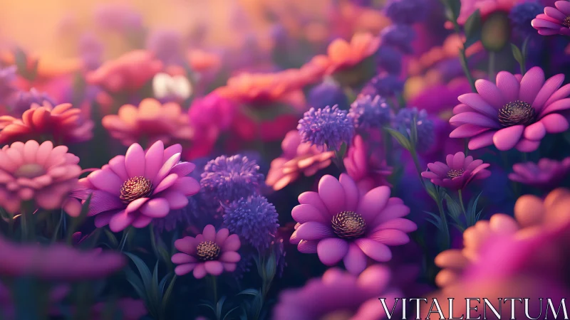 Vibrant Pink Daisy Field with Golden Sunlight.