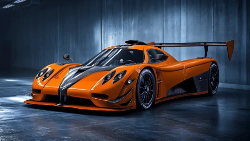Orange endurance hypercar render with carbon aero detailing.