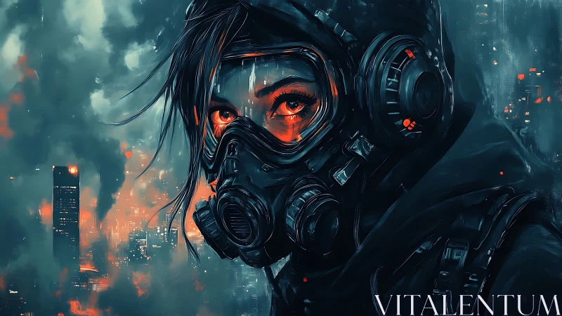 Hooded sentinel studies the burning city through storm-bright eyes