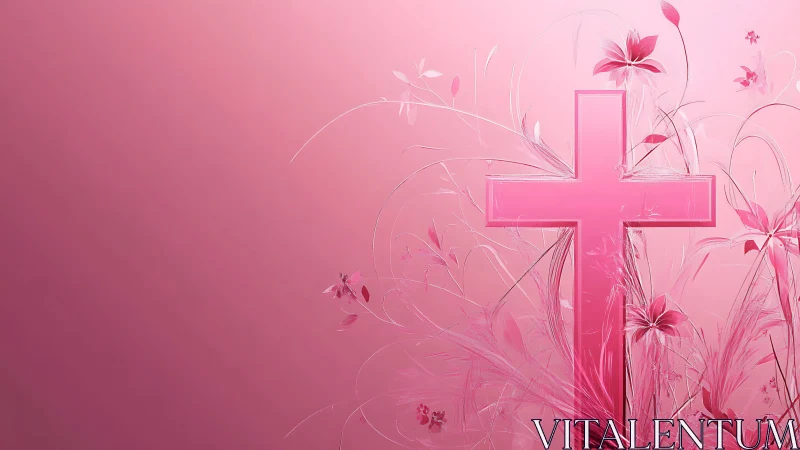 Pink translucent cross with floral light effects on gradient field