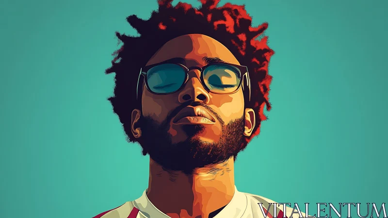Stylized portrait shows confident man in sunglasses against teal sky