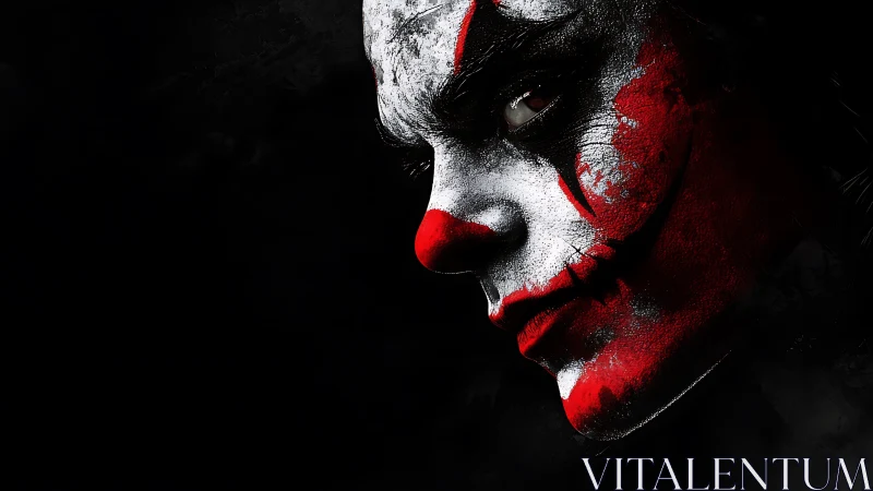 Sinister clown portrait emerges from deep black background