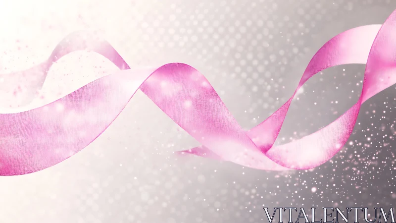 Elegant Pink Ribbon on Soft Glittery Background, Digital Art.