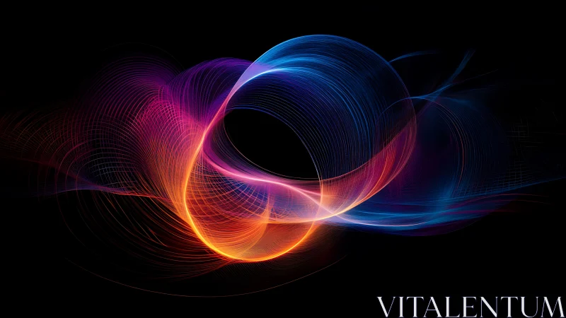 Colorful light trails form intertwined circular energy loop