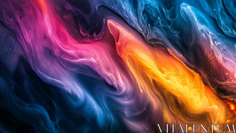 Colorful cosmic waves swirl in a vibrant abstract embrace
