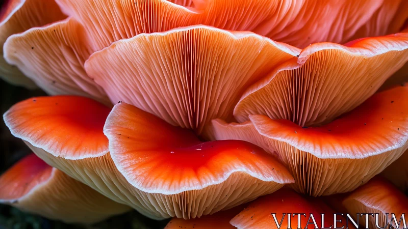 Macro stratified gill structure of overlapping orange fungi.