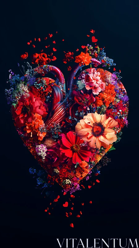 Floral Heart Composition Against Dark Background