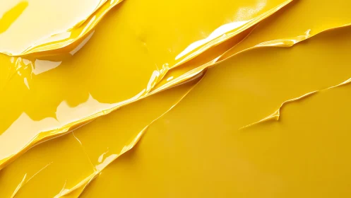 Abstract yellow paint texture with glossy finish and smooth folds.