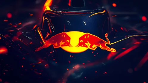 Racing bull emblem glows over dark aerodynamic bodywork.