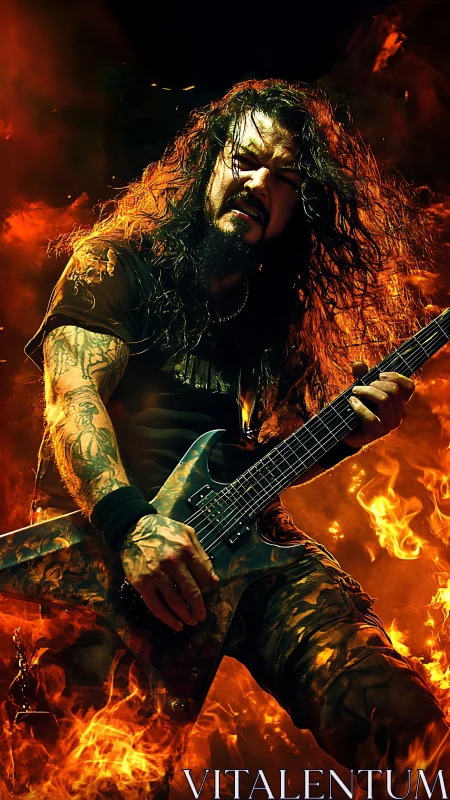 Fire-drenched metal guitarist unleashes a blazing solo.