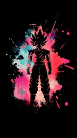 Energetic warrior silhouette in neon ink explosion glow.