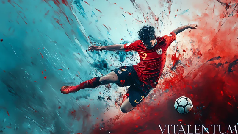 Dynamic soccer volley with high-saturation splash motion effects